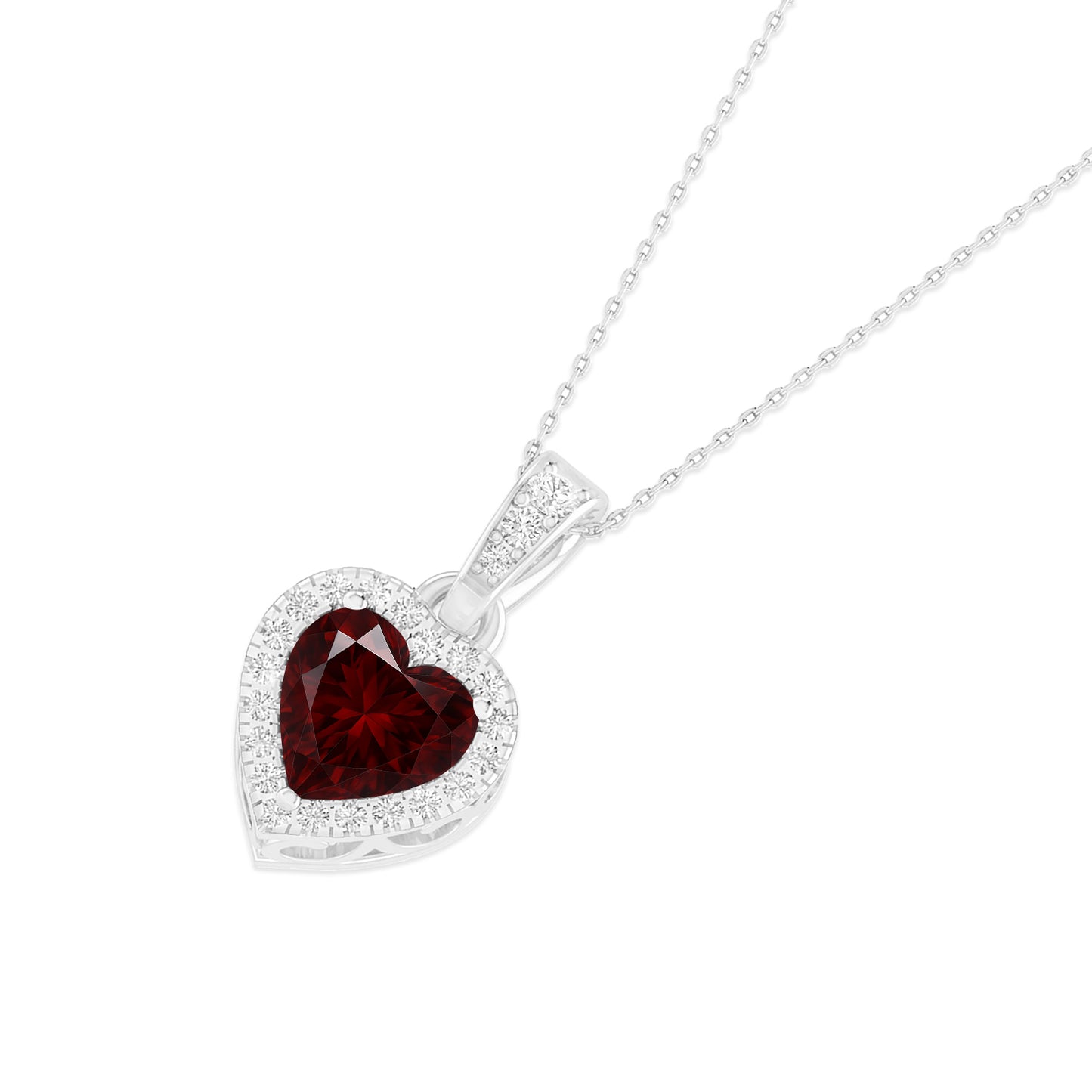 Heart Halo Pendant | Sterling Silver Birthstone Necklace | Diamond Accent | Adjustable Chain | 15 Gemstone Choices