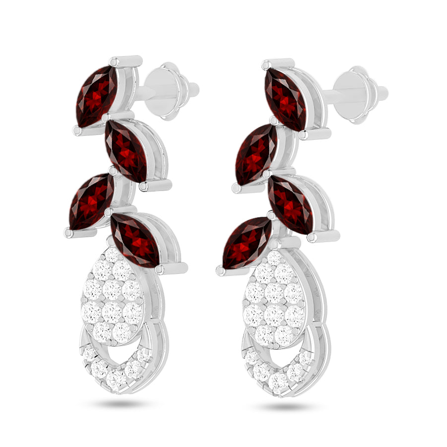 Nature-Inspired Leaf Drop Earrings | 925 Sterling Silver Birthstone Stud Earrings | Diamond Accent Gemstone Earrings | 15 Birthstone Options | Gift for Women
