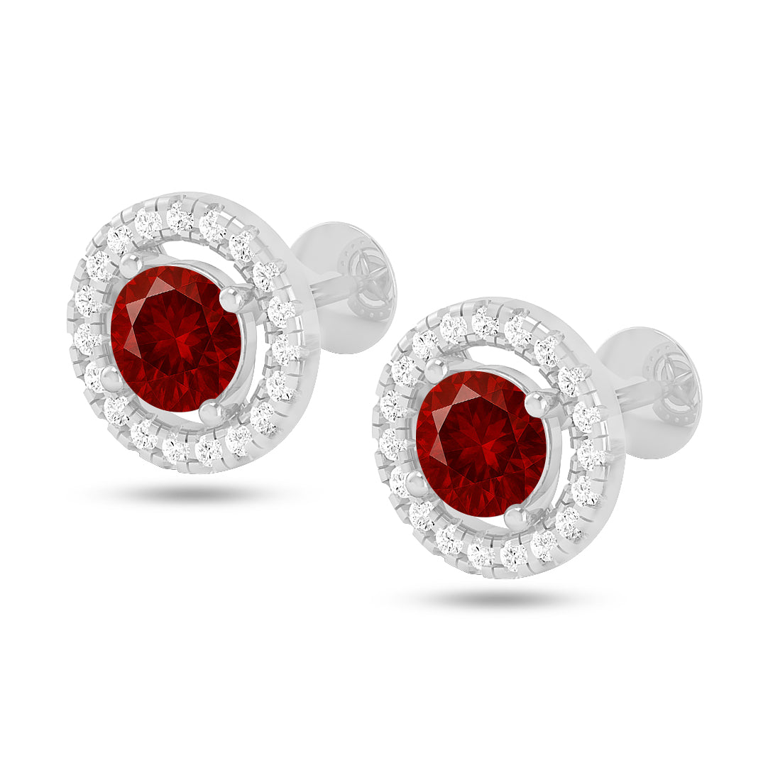 Round Halo Stud Earrings | 925 Sterling Silver Birthstone Stud Earrings | Diamond Accent Gemstone Earrings | 15 Birthstone Options | Gift for Women