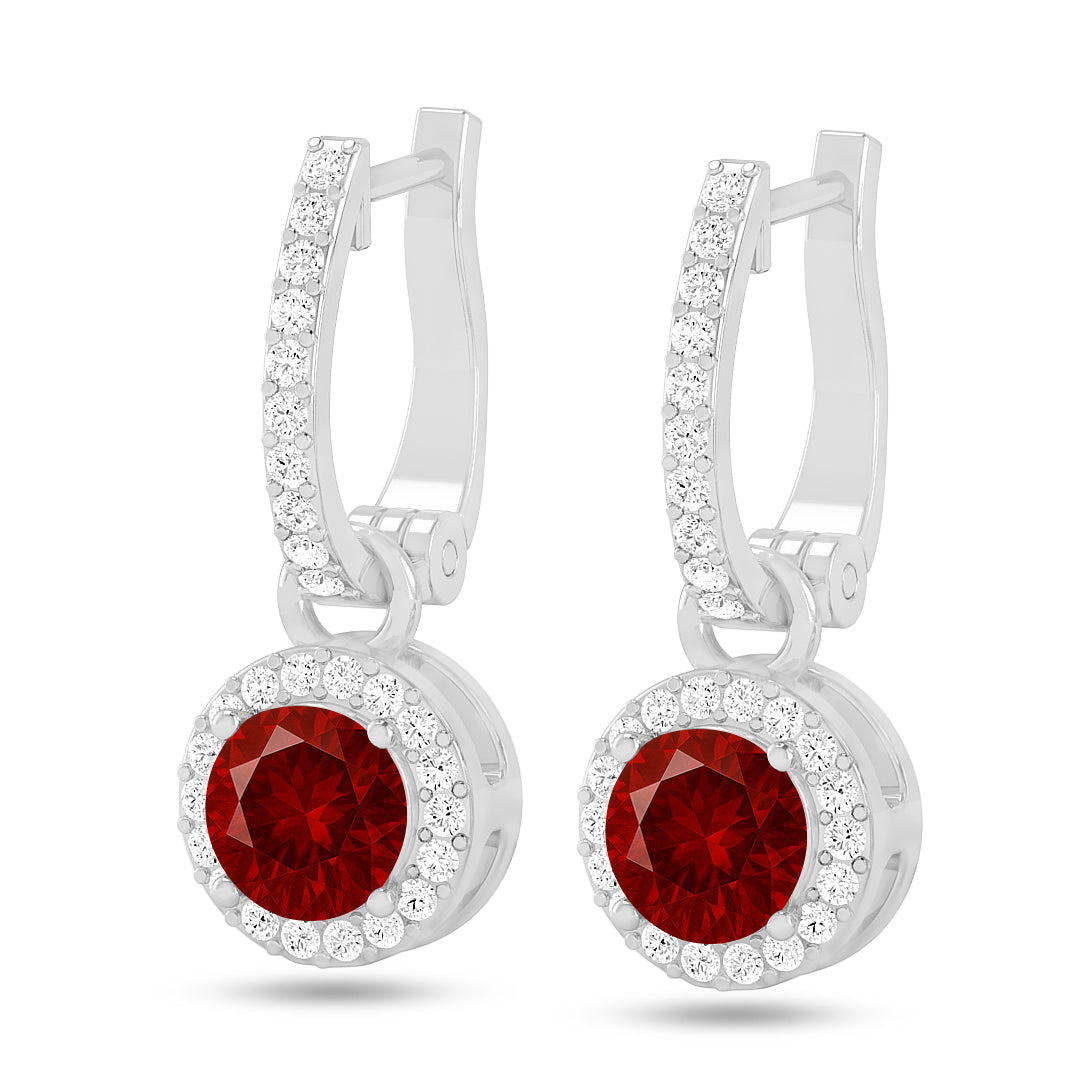 Round Halo Drop Earrings | 925 Sterling Silver Birthstone Stud Earrings | Diamond Accent Gemstone Earrings | 15 Birthstone Options | Gift for Women