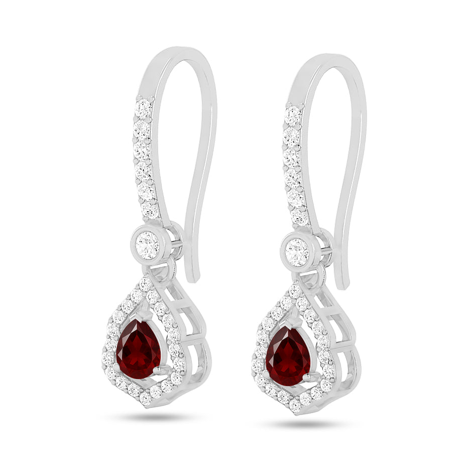 Yeh Pear Halo Open Frame Drop Earrings | 925 Sterling Silver Birthstone Stud Earrings | Diamond Accent Gemstone Earrings | 15 Birthstone Options | Gift for Women