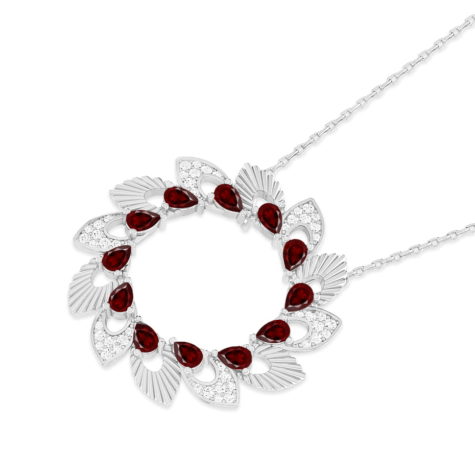 Floral Wreath Pendant | Starburst Pendant | Heart Knot Teardrop Pendant | Sterling Silver Birthstone Necklace | Diamond Accent | Adjustable Chain | 15 Gemstone Choices