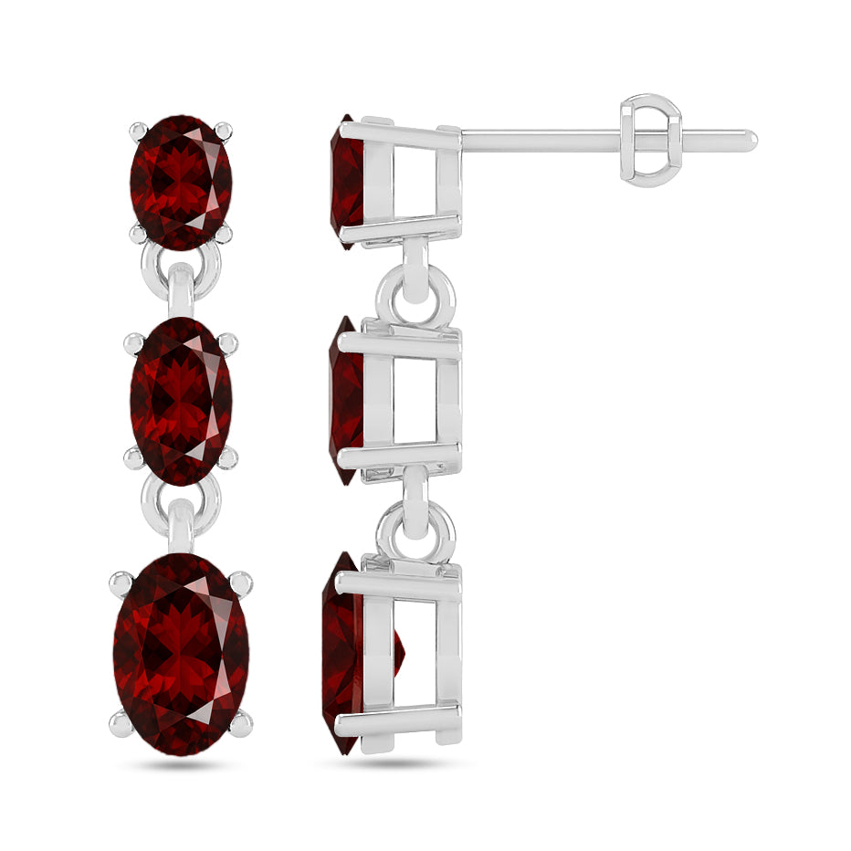 Three-Stone Drop Earrings | 925 Sterling Silver Birthstone Stud Earrings | Diamond Accent Gemstone Earrings | 15 Birthstone Options | Gift for Women
