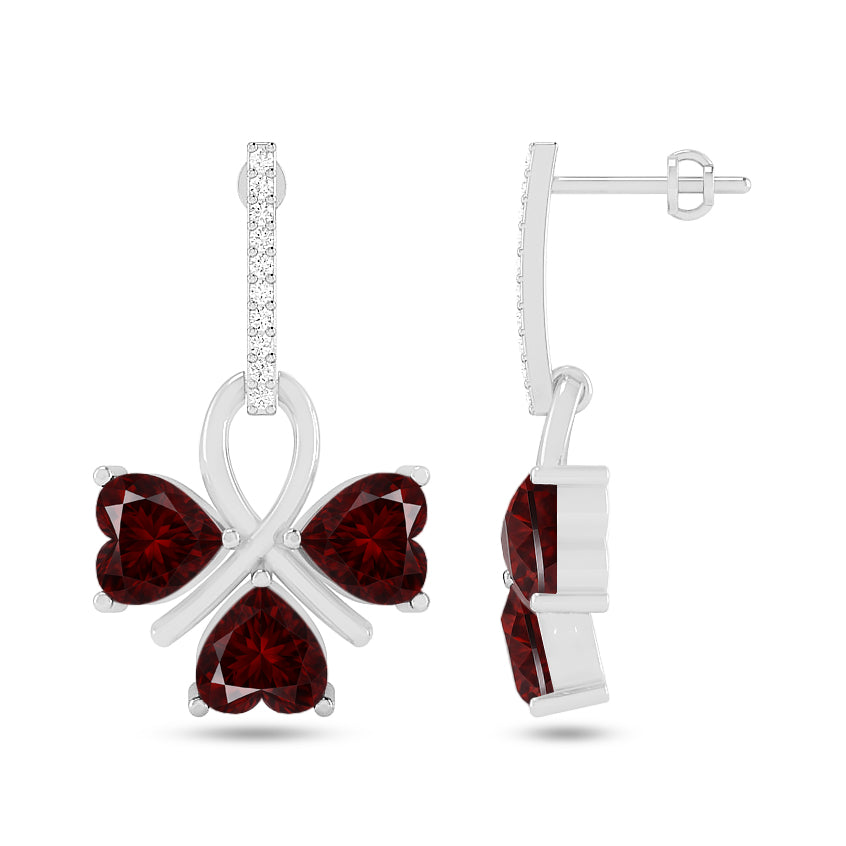 Butterfly Drop Earrings | 925 Sterling Silver Birthstone Stud Earrings | Diamond Accent Gemstone Earrings | 15 Birthstone Options | Gift for Women