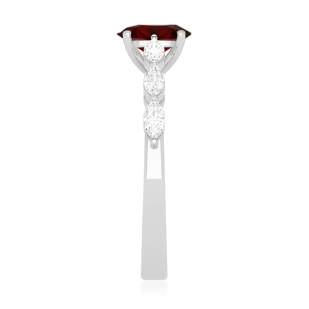 Oval Solitaire Ring with Marquise Diamond Accents | Sterling Silver Birthstone Ring | Genuine Gemstone & Diamond Studded Ring | Personalized Promise Ring | Gift for Her (Copy)