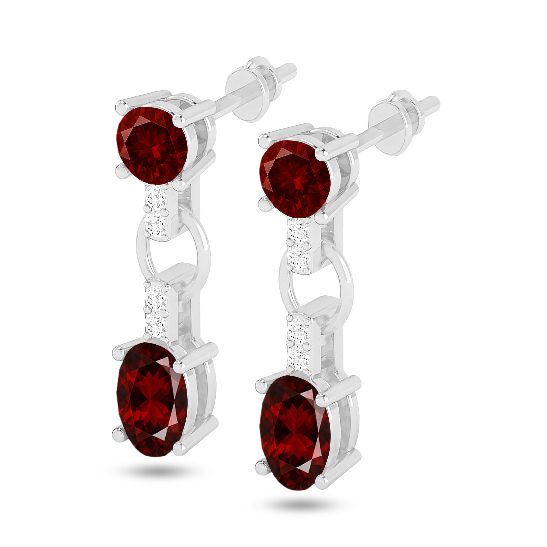 Link Drop Dangle Earrings | 925 Sterling Silver Birthstone Stud Earrings | Diamond Accent Gemstone Earrings | 15 Birthstone Options | Gift for Women