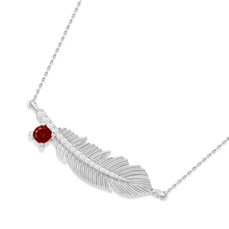 Feather Pendant Necklace | Starburst Pendant | Heart Knot Teardrop Pendant | Sterling Silver Birthstone Necklace | Diamond Accent | Adjustable Chain | 15 Gemstone Choices