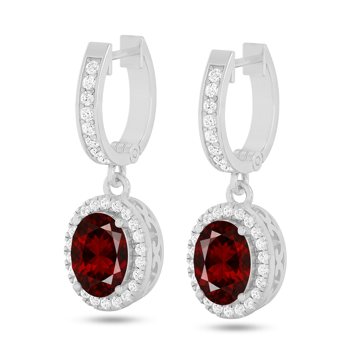 Oval Halo Drop Earrings | 925 Sterling Silver Birthstone Stud Earrings | Diamond Accent Gemstone Earrings | 15 Birthstone Options | Gift for Women