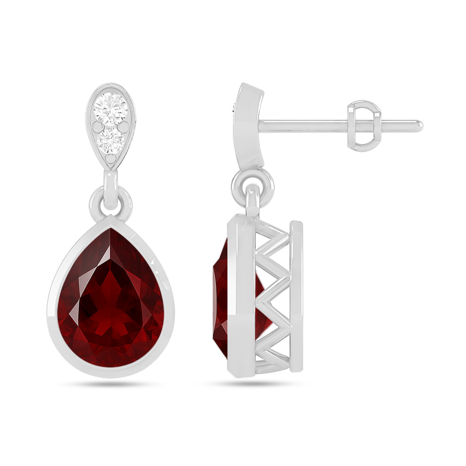 Pear Solitaire Drop Earrings | 925 Sterling Silver Birthstone Stud Earrings | Diamond Accent Gemstone Earrings | 15 Birthstone Options | Gift for Women