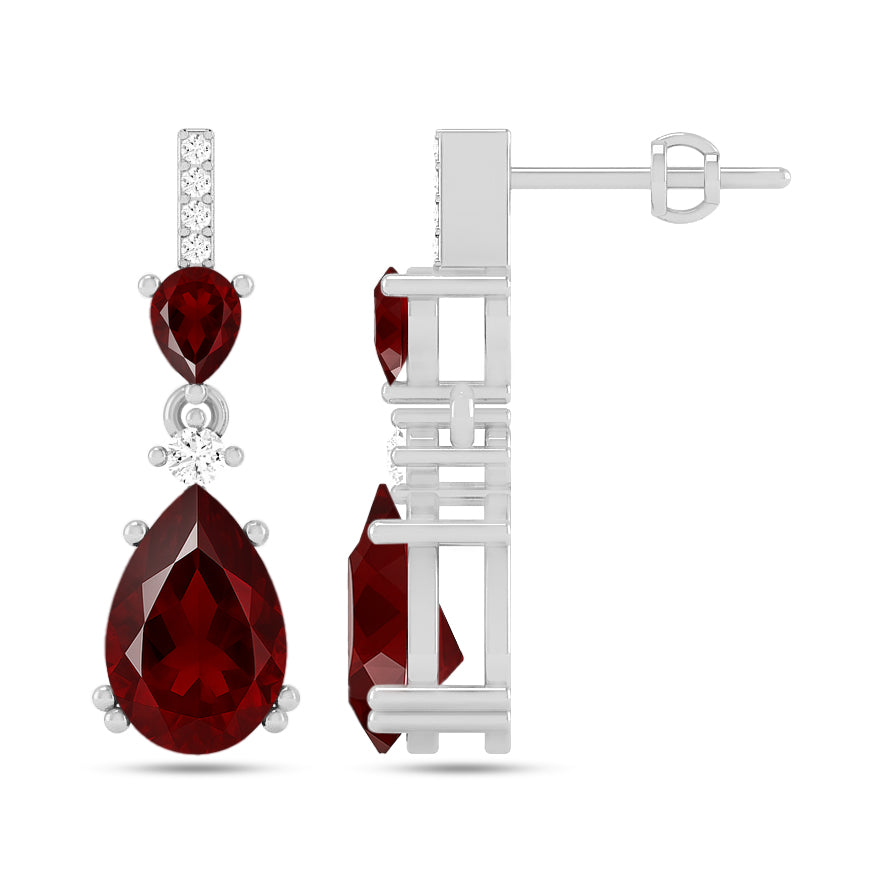 Three-Stone Drop Earrings | 925 Sterling Silver Birthstone Stud Earrings | Diamond Accent Gemstone Earrings | 15 Birthstone Options | Gift for Women