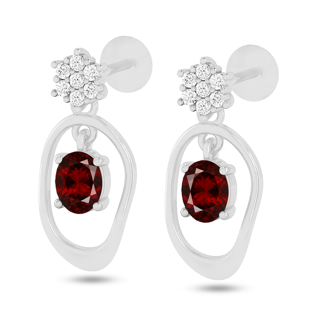 Open Oval Drop Earrings | 925 Sterling Silver Birthstone Stud Earrings | Diamond Accent Gemstone Earrings | 15 Birthstone Options | Gift for Women