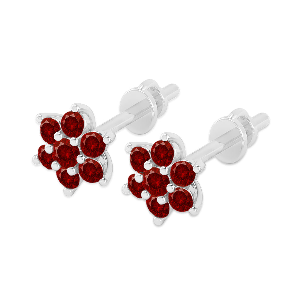 Floral Cluster Stud Earrings | 925 Sterling Silver Birthstone Stud Earrings | Diamond Accent Gemstone Earrings | 15 Birthstone Options | Gift for Women