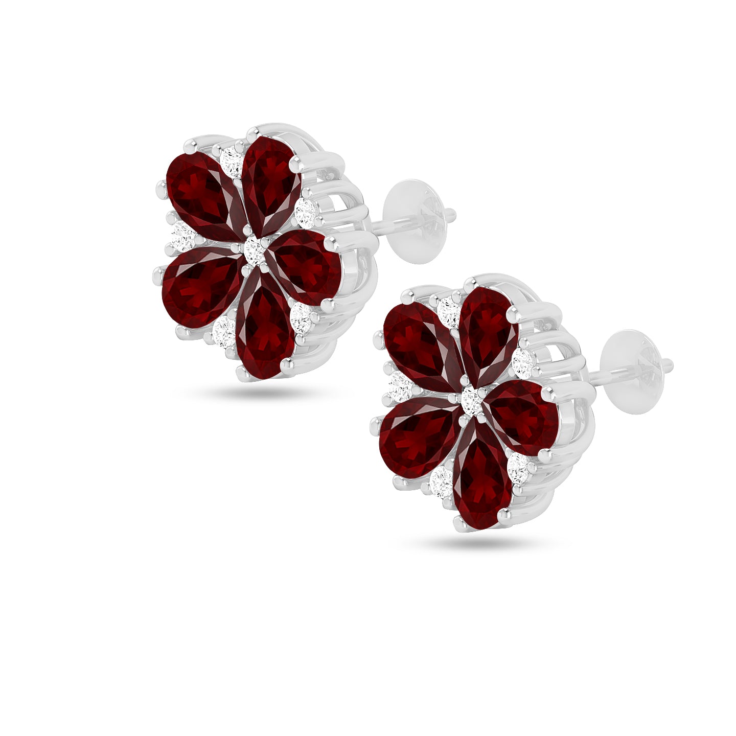 Pear Cut Garnet Gemstones | 925 Sterling Silver Birthstone Stud Earrings | Diamond Accent Gemstone Earrings | 15 Birthstone Options | Gift for Women