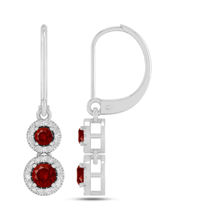 Double Halo Lever back Drop Earrings | 925 Sterling Silver Birthstone Stud Earrings | Diamond Accent Gemstone Earrings | 15 Birthstone Options | Gift for Women