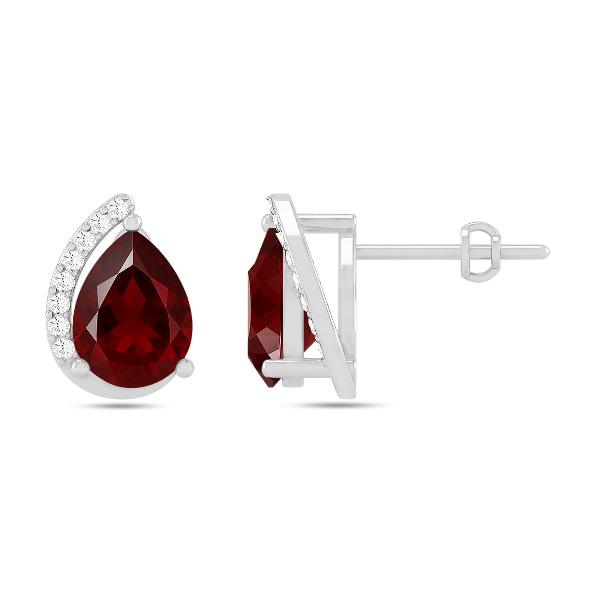 Pear Solitaire Stud Earrings | 925 Sterling Silver Birthstone Stud Earrings | Diamond Accent Gemstone Earrings | 15 Birthstone Options | Gift for Women