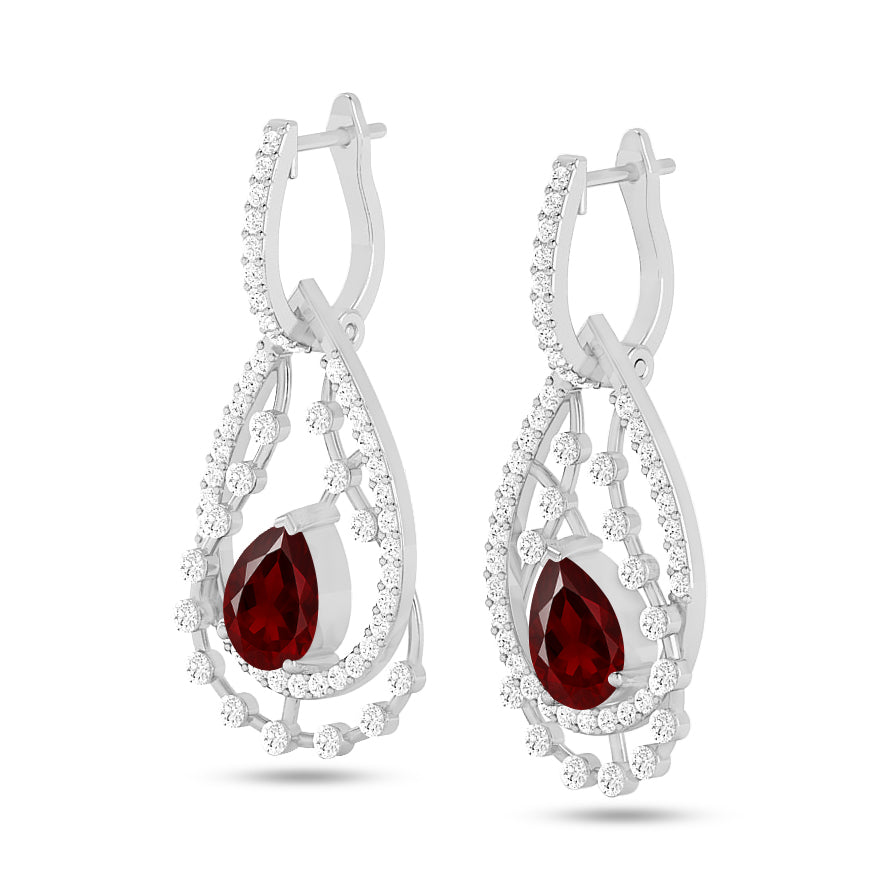 Double Teardrop Halo Drop Earrings | 925 Sterling Silver Birthstone Stud Earrings | Diamond Accent Gemstone Earrings | 15 Birthstone Options | Gift for Women