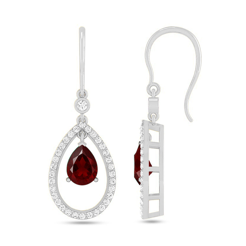 Floating Pear Drop Earrings | 925 Sterling Silver Birthstone Stud Earrings | Diamond Accent Gemstone Earrings | 15 Birthstone Options | Gift for Women