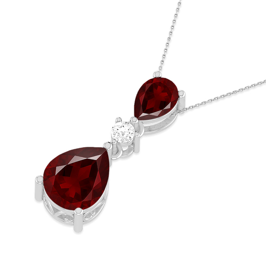 Double Pear Drop Pendant | Starburst Pendant | Heart Knot Teardrop Pendant | Sterling Silver Birthstone Necklace | Diamond Accent | Adjustable Chain | 15 Gemstone Choices