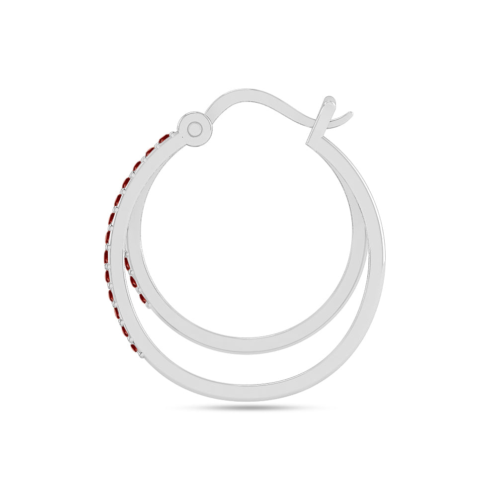 Double Row Hoop Earrings | 925 Sterling Silver Birthstone Stud Earrings | Diamond Accent Gemstone Earrings | 15 Birthstone Options | Gift for Women