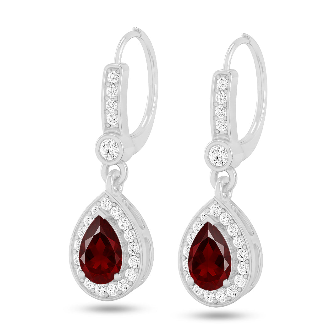 Pear Halo Drop Earrings | 925 Sterling Silver Birthstone Stud Earrings | Diamond Accent Gemstone Earrings | 15 Birthstone Options | Gift for Women