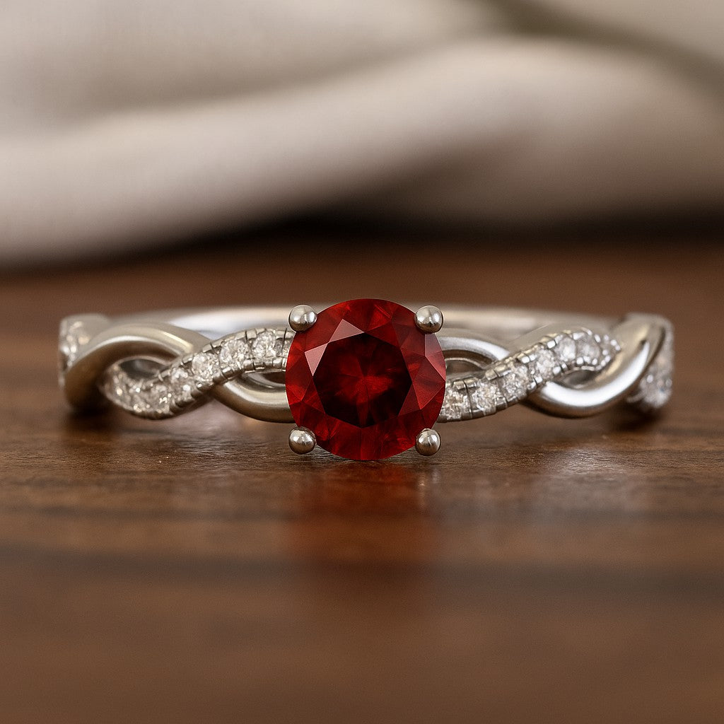 Infinity Knot Solitaire Ring | Sterling Silver Birthstone Ring | Genuine Gemstone & Diamond Studded Ring | Personalized Promise Ring | Gift for Her