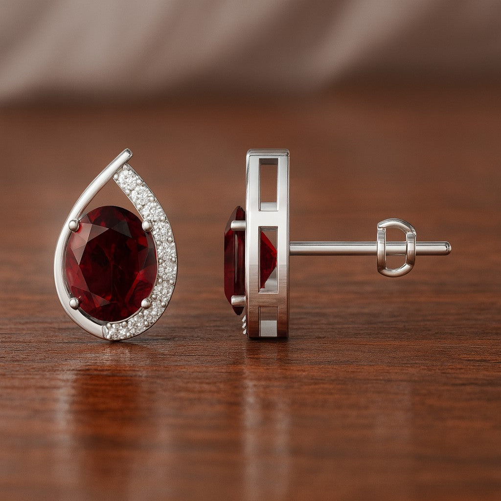 Pear Halo Stud Earrings | 925 Sterling Silver Birthstone Stud Earrings | Diamond Accent Gemstone Earrings | 15 Birthstone Options | Gift for Women (Copy)