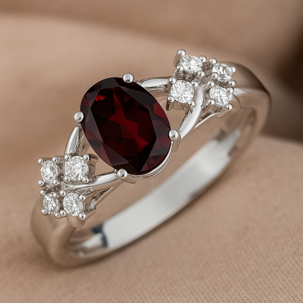 Floral Cluster Solitaire Ring | Sterling Silver Birthstone Ring | Genuine Gemstone & Diamond Studded Ring | Personalized Promise Ring | Gift for Her