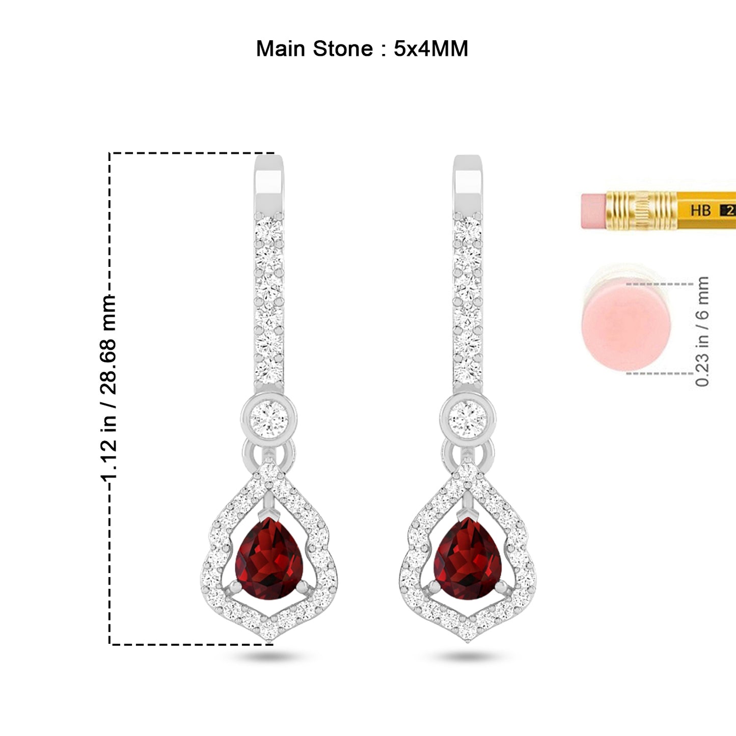 Yeh Pear Halo Open Frame Drop Earrings | 925 Sterling Silver Birthstone Stud Earrings | Diamond Accent Gemstone Earrings | 15 Birthstone Options | Gift for Women