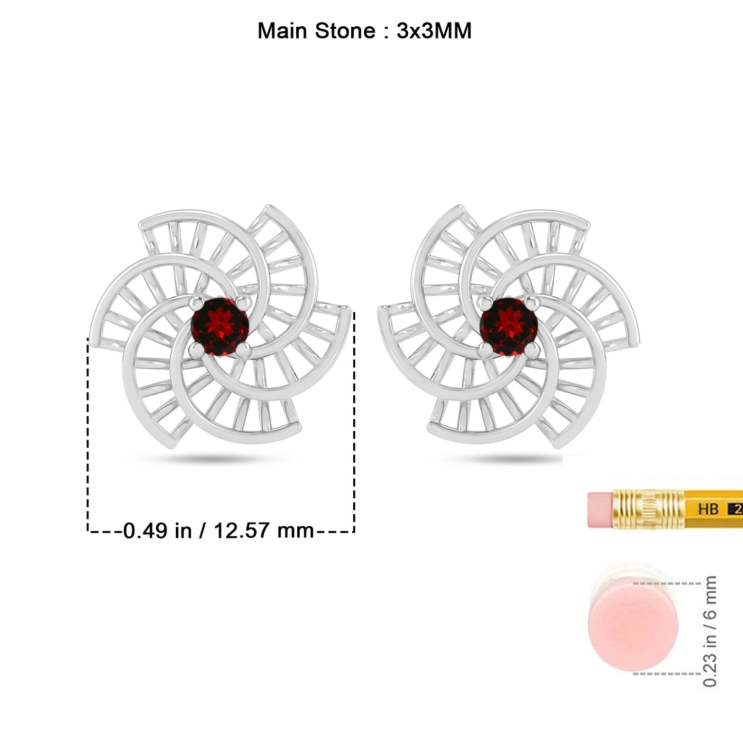 Spiral Floral Stud Earrings | 925 Sterling Silver Birthstone Stud Earrings | Diamond Accent Gemstone Earrings | 15 Birthstone Options | Gift for Women
