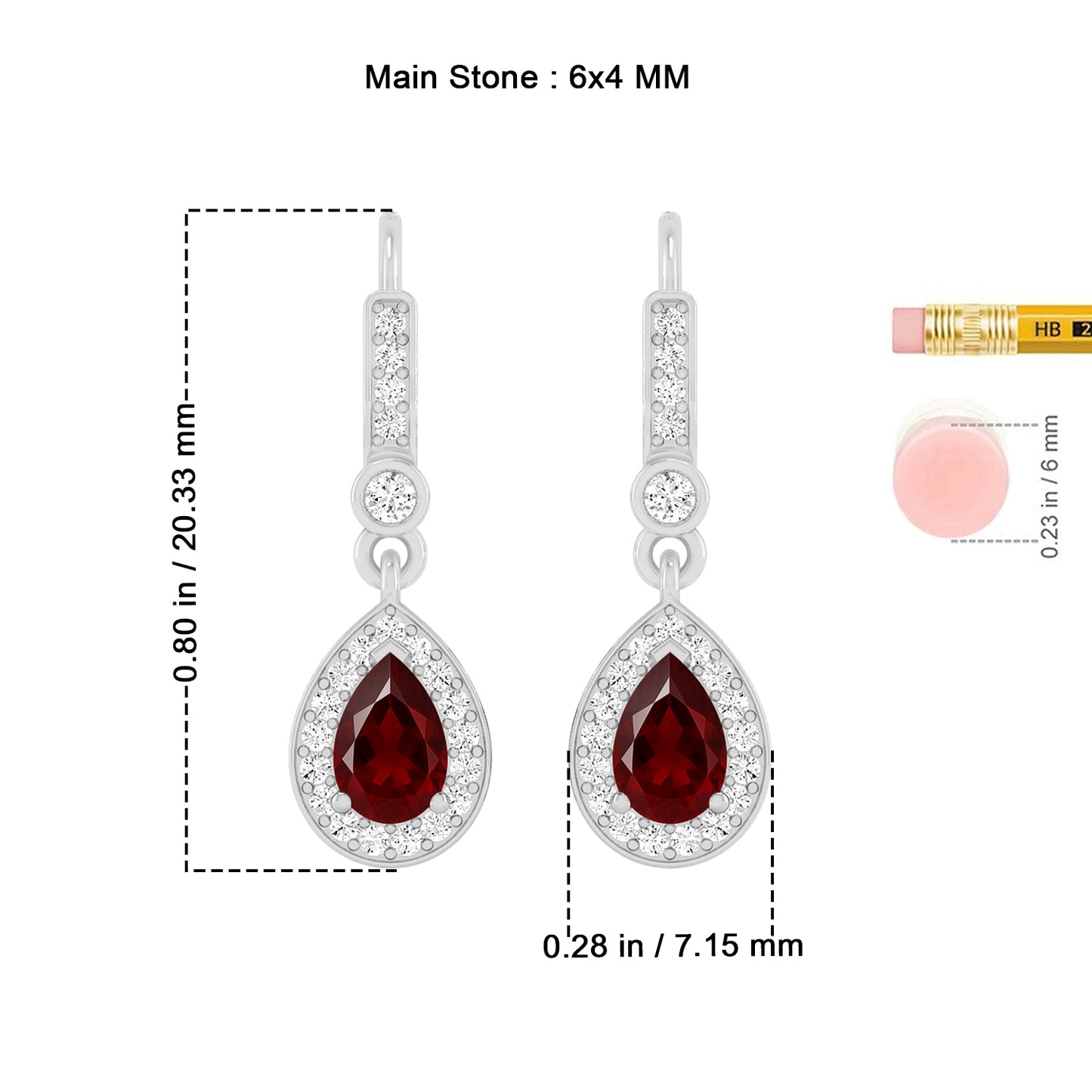Pear Halo Drop Earrings | 925 Sterling Silver Birthstone Stud Earrings | Diamond Accent Gemstone Earrings | 15 Birthstone Options | Gift for Women
