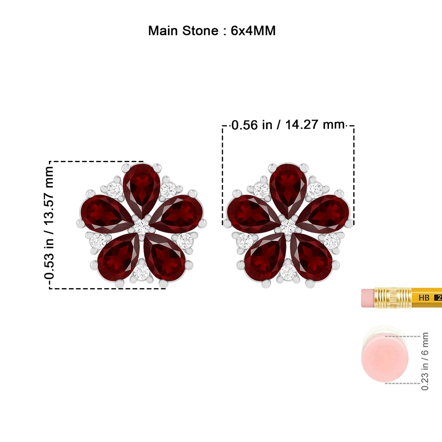 Pear Cut Garnet Gemstones | 925 Sterling Silver Birthstone Stud Earrings | Diamond Accent Gemstone Earrings | 15 Birthstone Options | Gift for Women