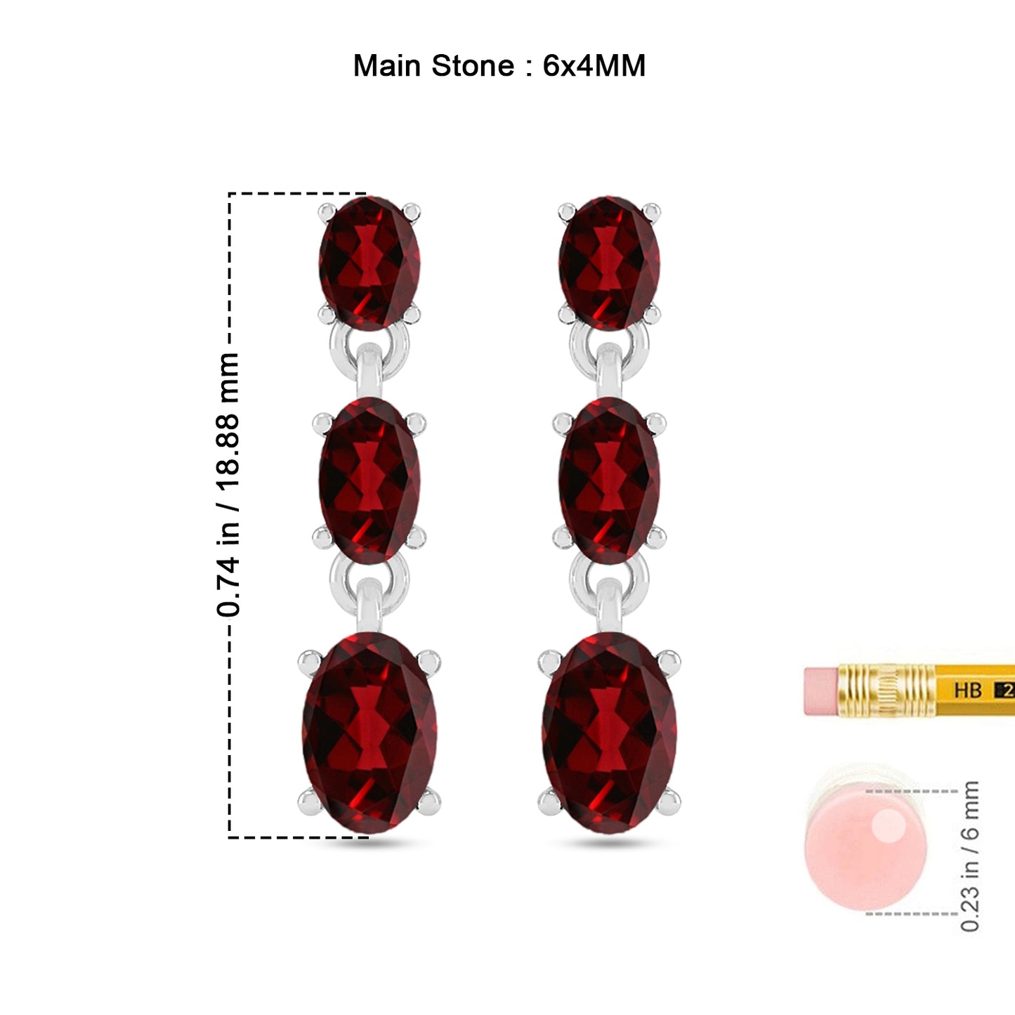 Three-Stone Drop Earrings | 925 Sterling Silver Birthstone Stud Earrings | Diamond Accent Gemstone Earrings | 15 Birthstone Options | Gift for Women