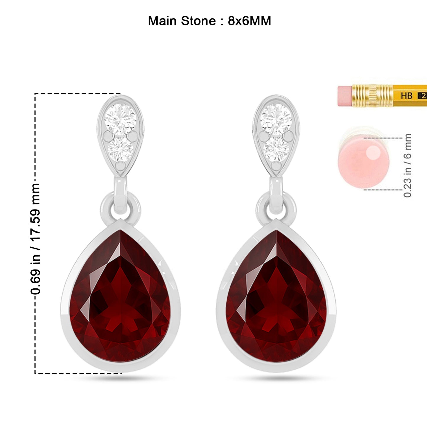 Pear Solitaire Drop Earrings | 925 Sterling Silver Birthstone Stud Earrings | Diamond Accent Gemstone Earrings | 15 Birthstone Options | Gift for Women