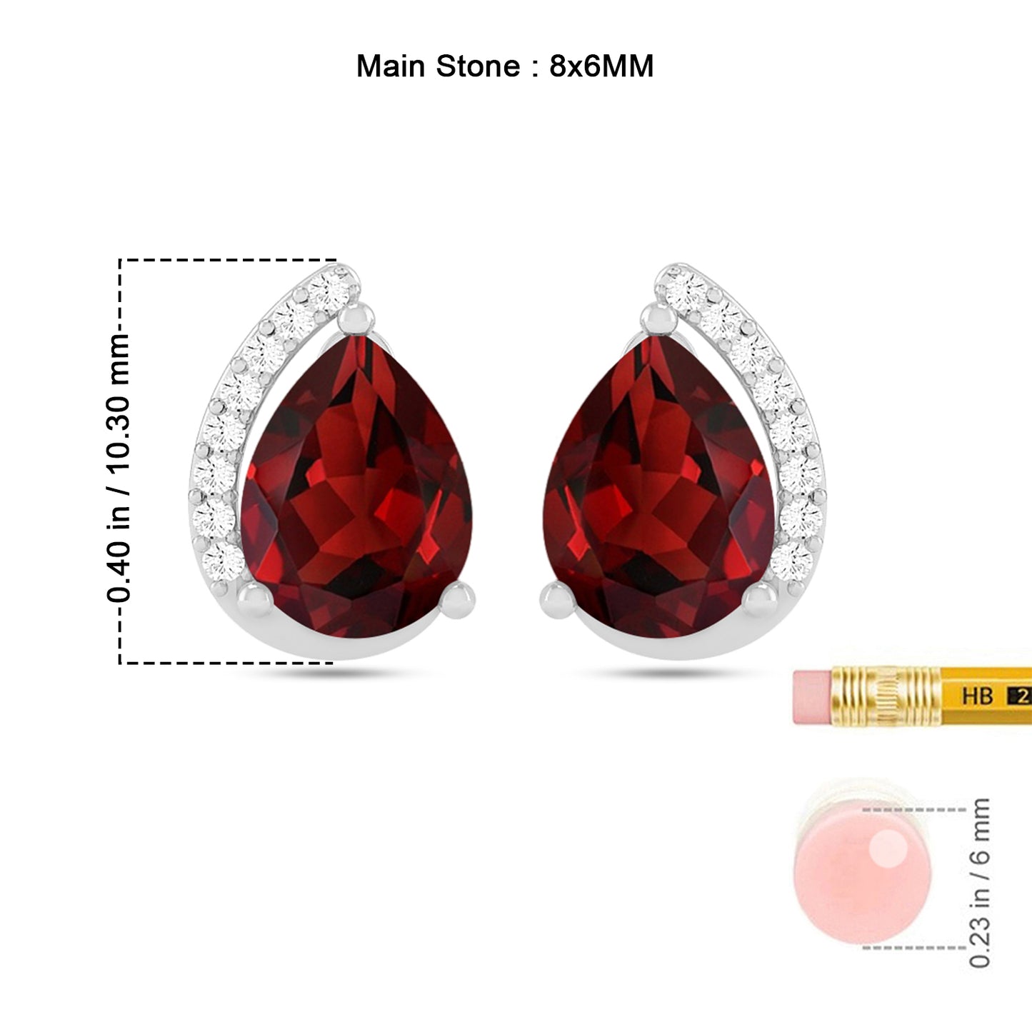 Pear Solitaire Stud Earrings | 925 Sterling Silver Birthstone Stud Earrings | Diamond Accent Gemstone Earrings | 15 Birthstone Options | Gift for Women