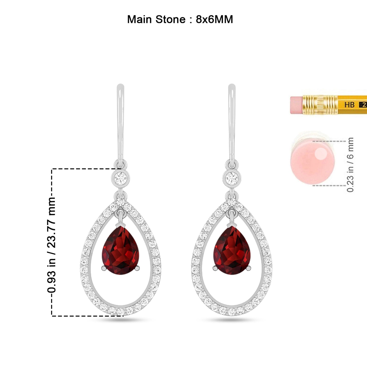 Floating Pear Drop Earrings | 925 Sterling Silver Birthstone Stud Earrings | Diamond Accent Gemstone Earrings | 15 Birthstone Options | Gift for Women