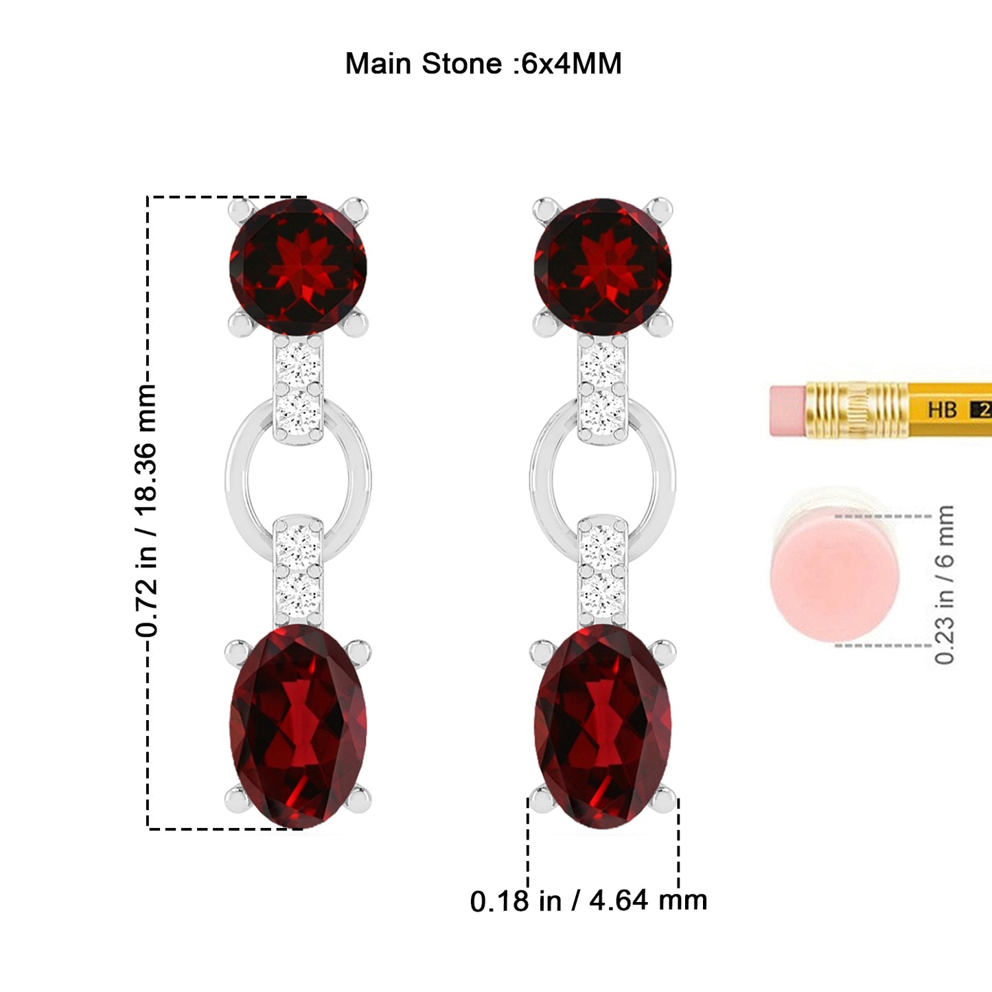 Link Drop Dangle Earrings | 925 Sterling Silver Birthstone Stud Earrings | Diamond Accent Gemstone Earrings | 15 Birthstone Options | Gift for Women