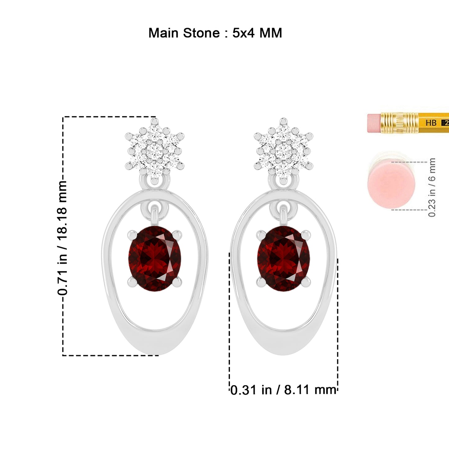 Open Oval Drop Earrings | 925 Sterling Silver Birthstone Stud Earrings | Diamond Accent Gemstone Earrings | 15 Birthstone Options | Gift for Women