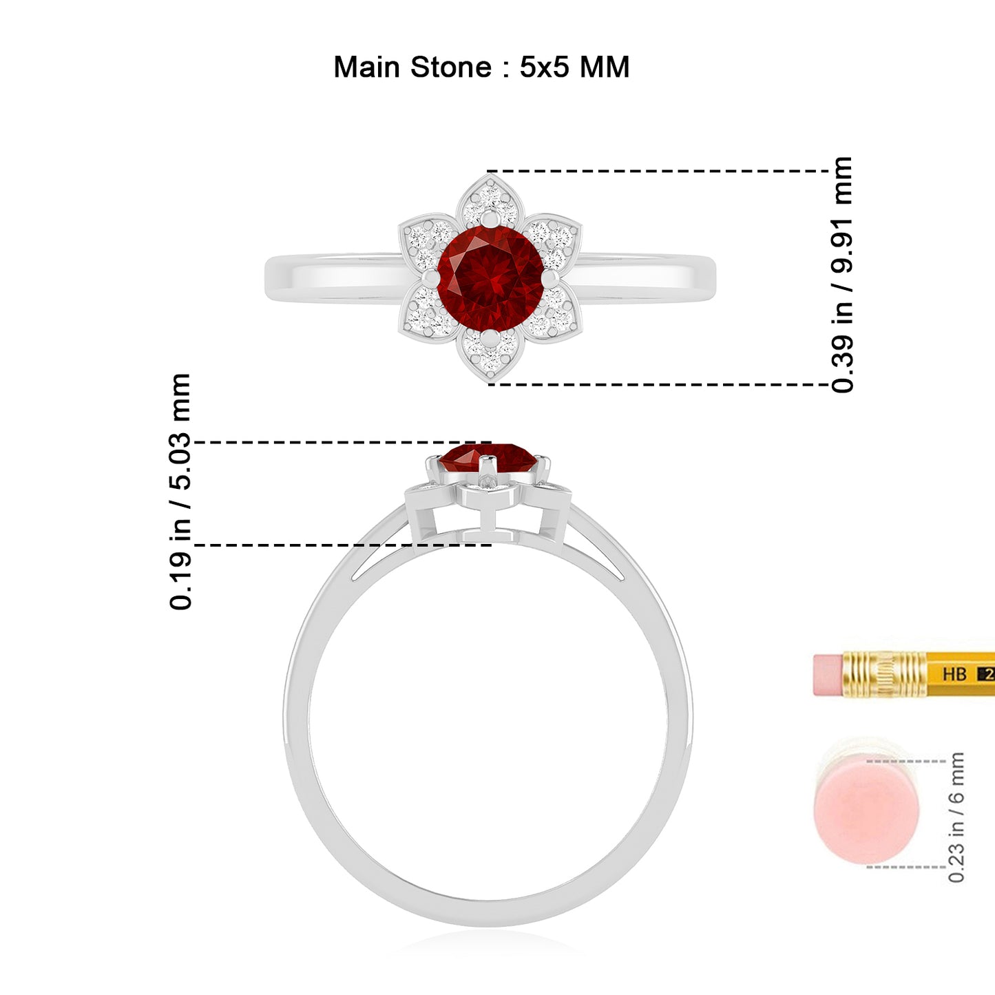 Floral Halo Solitaire Ring | Sterling Silver Birthstone Ring | Genuine Gemstone & Diamond Studded Ring | Personalized Promise Ring | Gift for Her
