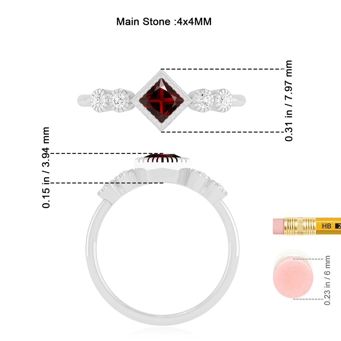Princess Cut Bezel Three-Stone Ring | Sterling Silver Birthstone Ring | Genuine Gemstone & Diamond Studded Ring | Personalized Promise Ring | Gift for Her