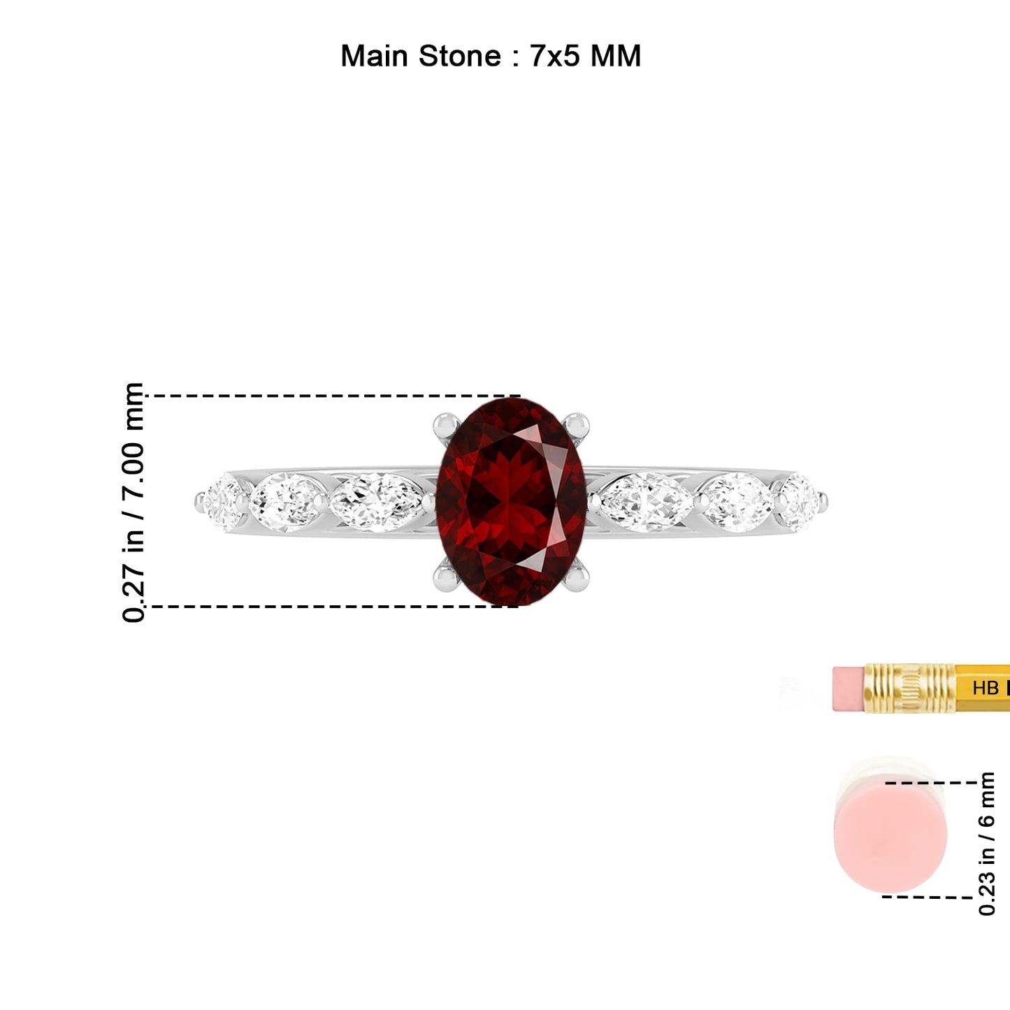 Oval Solitaire Ring with Marquise Diamond Accents | Sterling Silver Birthstone Ring | Genuine Gemstone & Diamond Studded Ring | Personalized Promise Ring | Gift for Her (Copy)