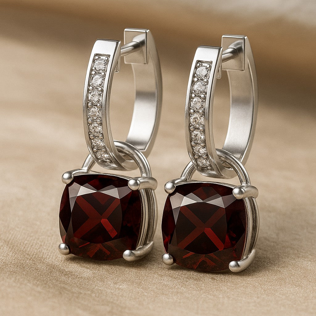 Cushion Cut Drop Stud Earrings | 925 Sterling Silver Birthstone Stud Earrings | Diamond Accent Gemstone Earrings | 15 Birthstone Options | Gift for Women (Copy)