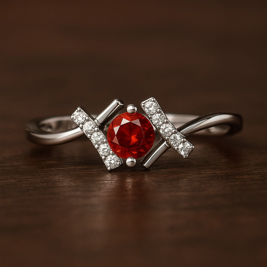 Modern Bypass Solitaire Ring | Sterling Silver Birthstone Ring | Genuine Gemstone & Diamond Studded Ring | Personalized Promise Ring | Gift for Her