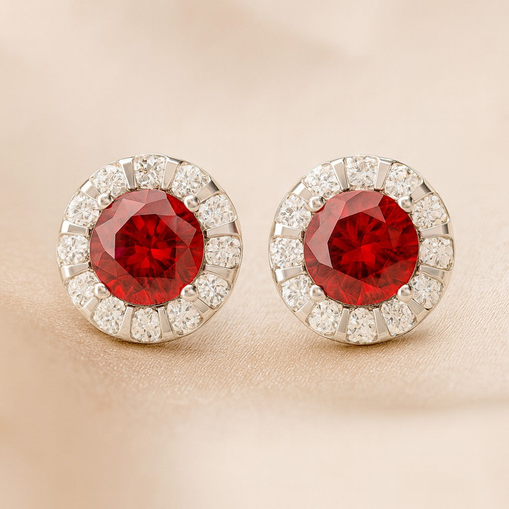 Sunburst Halo Stud Earrings | 925 Sterling Silver Birthstone Stud Earrings | Diamond Accent Gemstone Earrings | 15 Birthstone Options | Gift for Women