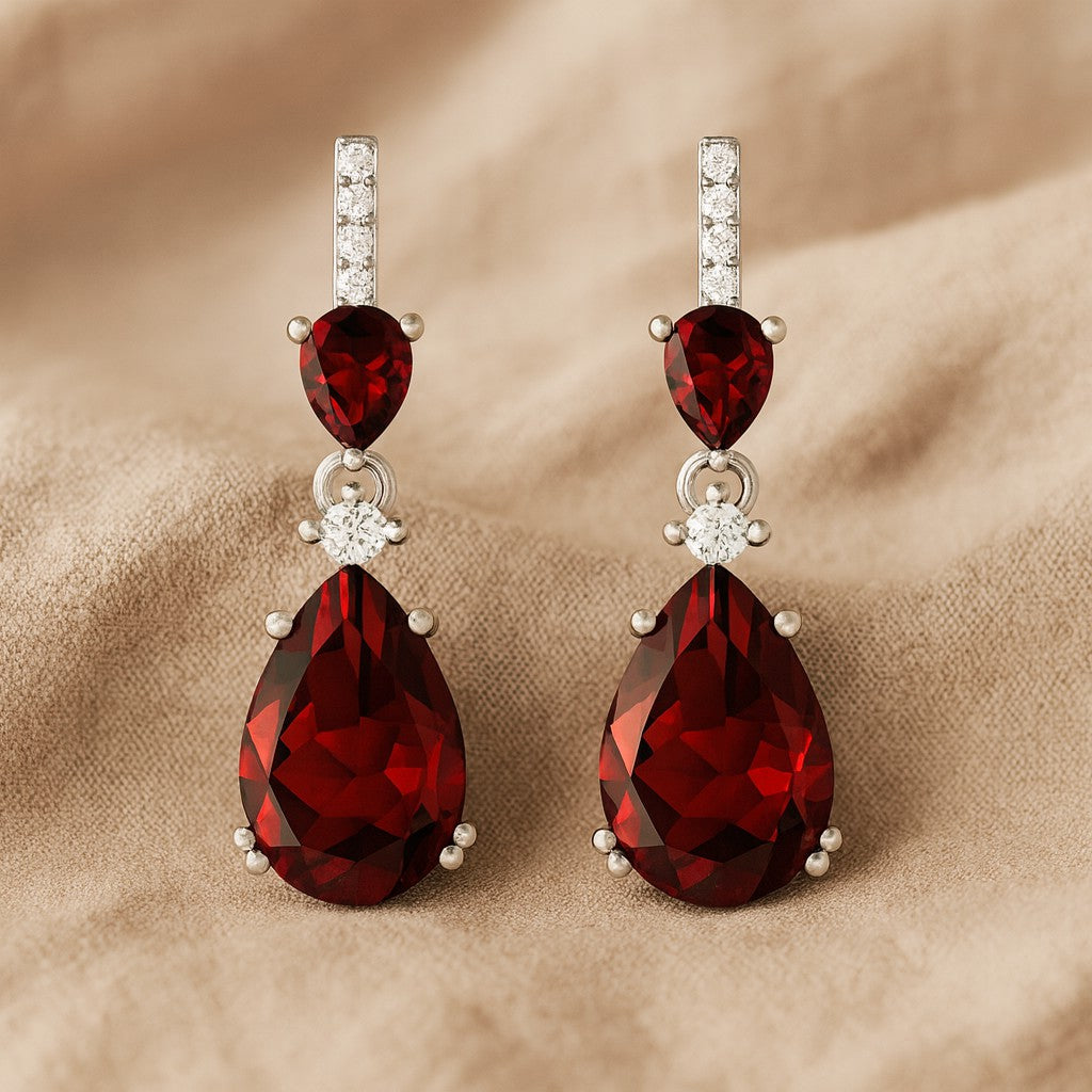 Three-Stone Drop Earrings | 925 Sterling Silver Birthstone Stud Earrings | Diamond Accent Gemstone Earrings | 15 Birthstone Options | Gift for Women