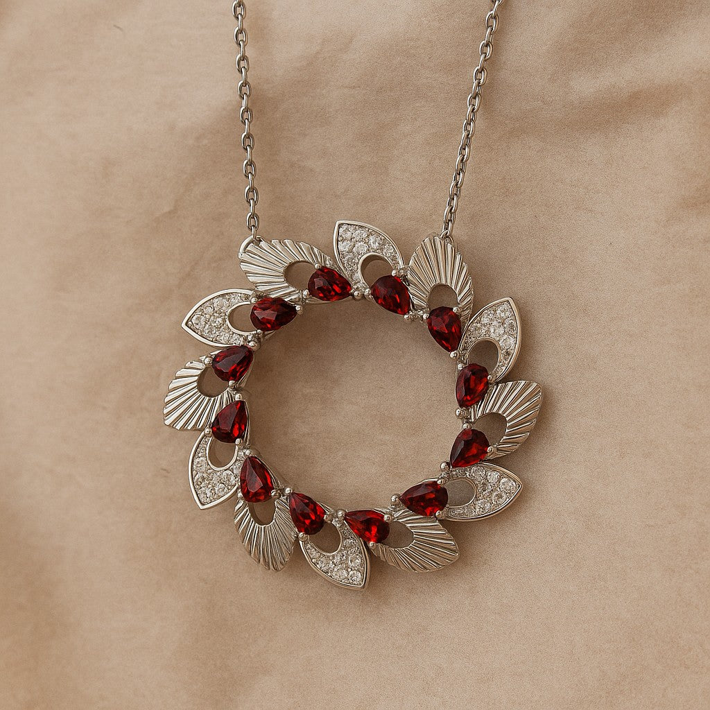 Floral Wreath Pendant | Starburst Pendant | Heart Knot Teardrop Pendant | Sterling Silver Birthstone Necklace | Diamond Accent | Adjustable Chain | 15 Gemstone Choices