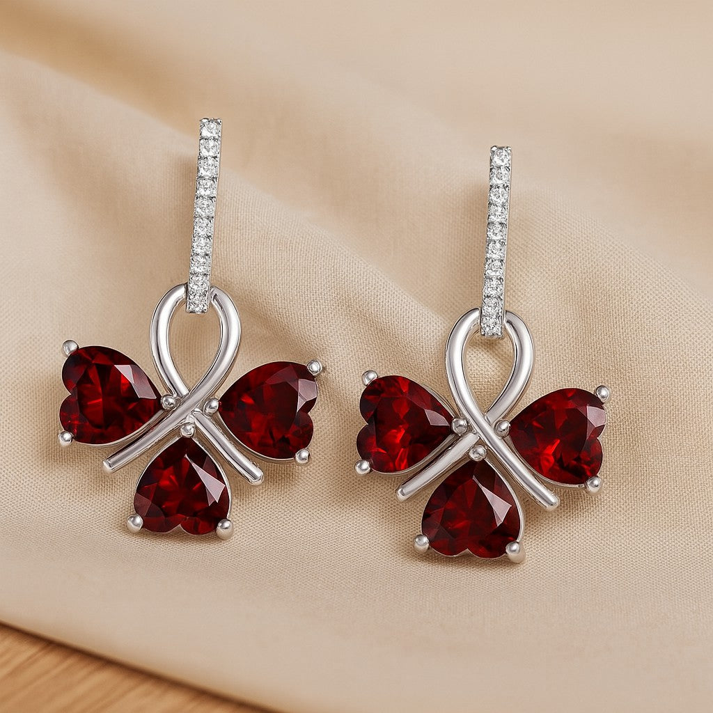 Butterfly Drop Earrings | 925 Sterling Silver Birthstone Stud Earrings | Diamond Accent Gemstone Earrings | 15 Birthstone Options | Gift for Women