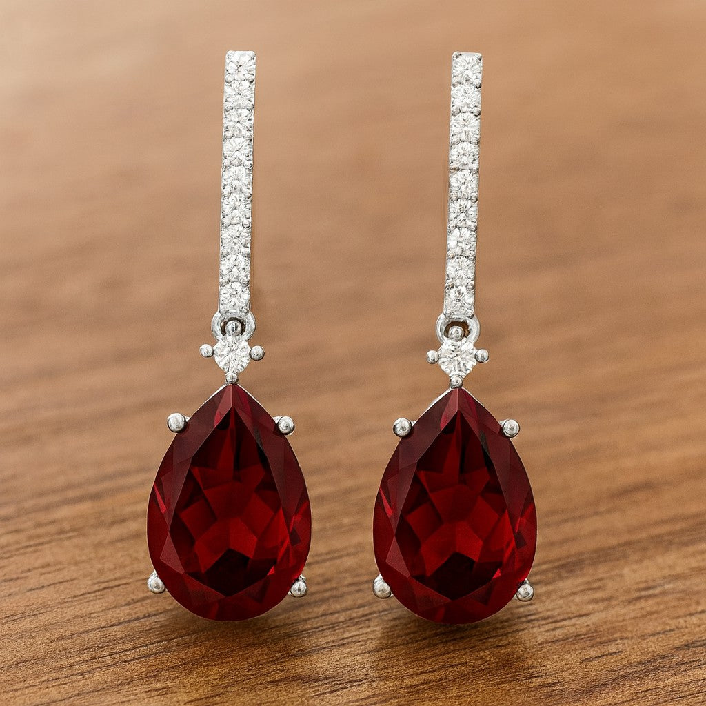 Bar Drop Earrings | 925 Sterling Silver Birthstone Stud Earrings | Diamond Accent Gemstone Earrings | 15 Birthstone Options | Gift for Women