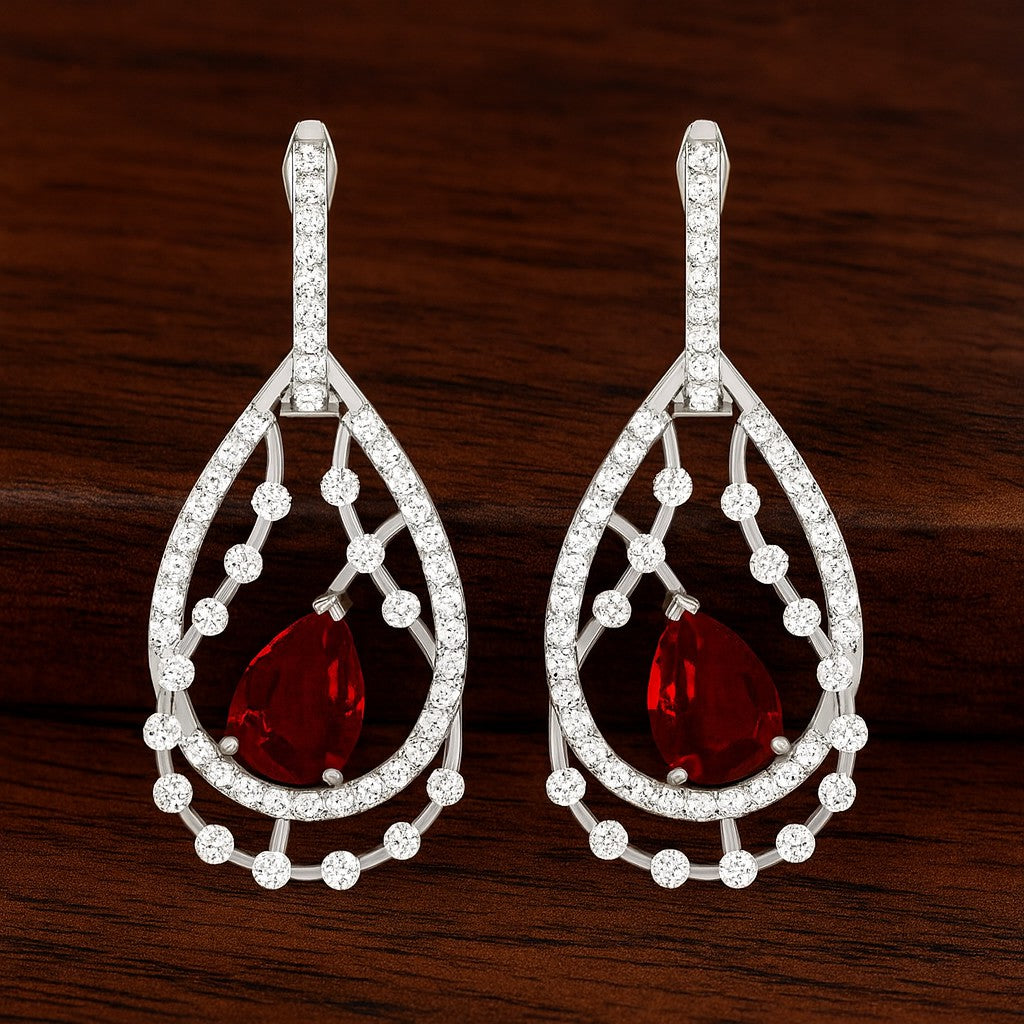 Double Teardrop Halo Drop Earrings | 925 Sterling Silver Birthstone Stud Earrings | Diamond Accent Gemstone Earrings | 15 Birthstone Options | Gift for Women