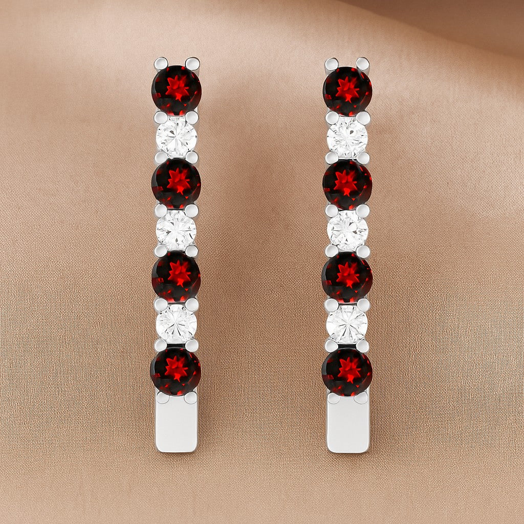 Bar Stud Earrings | 925 Sterling Silver Birthstone Stud Earrings | Diamond Accent Gemstone Earrings | 15 Birthstone Options | Gift for Women