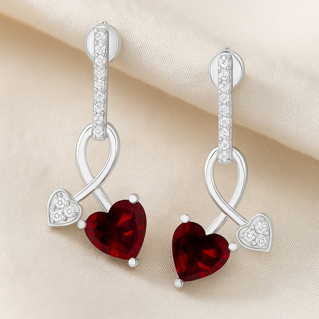 Infinity Heart Drop Earrings | 925 Sterling Silver Birthstone Stud Earrings | Diamond Accent Gemstone Earrings | 15 Birthstone Options | Gift for Women